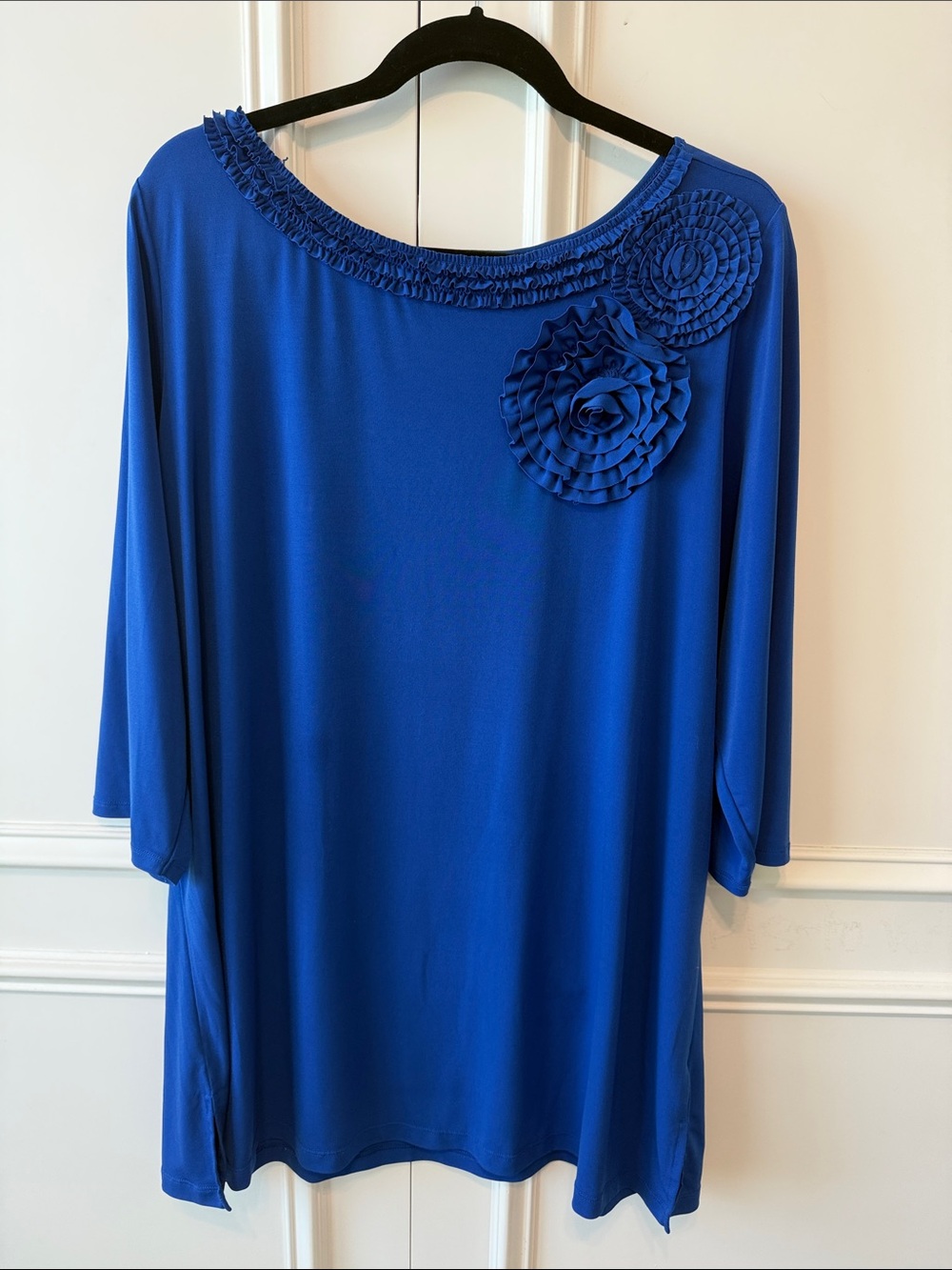 Susan Graver Cobalt Blue Floral Applique Tunic